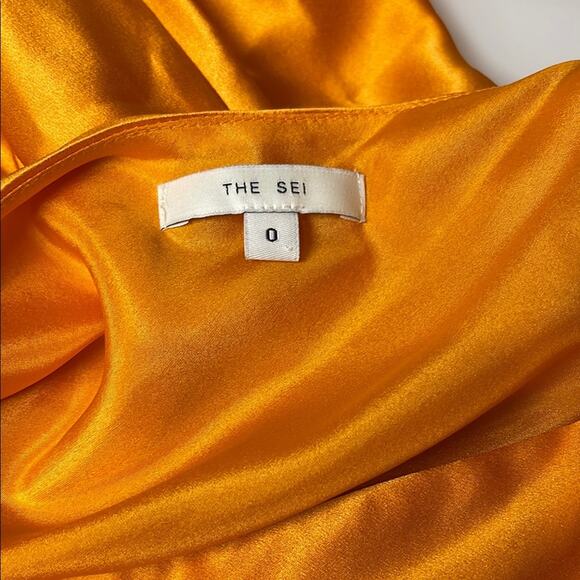 The Sei Asymmetric One Shoulder Drape Orange Mango Silk Maxi Dress Size 0 - Picture 10 of 11